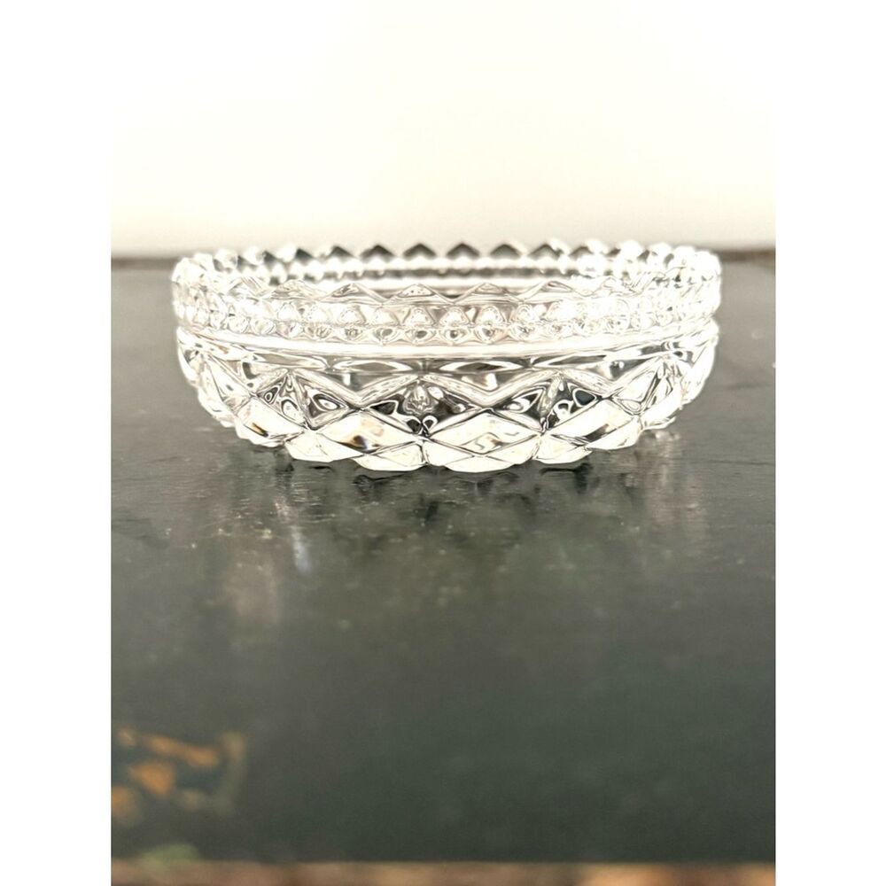 Unbranded Vintage Clear Cut Glass 3.75” Round Bowls Sawtooth Edge Heavy Trinket
